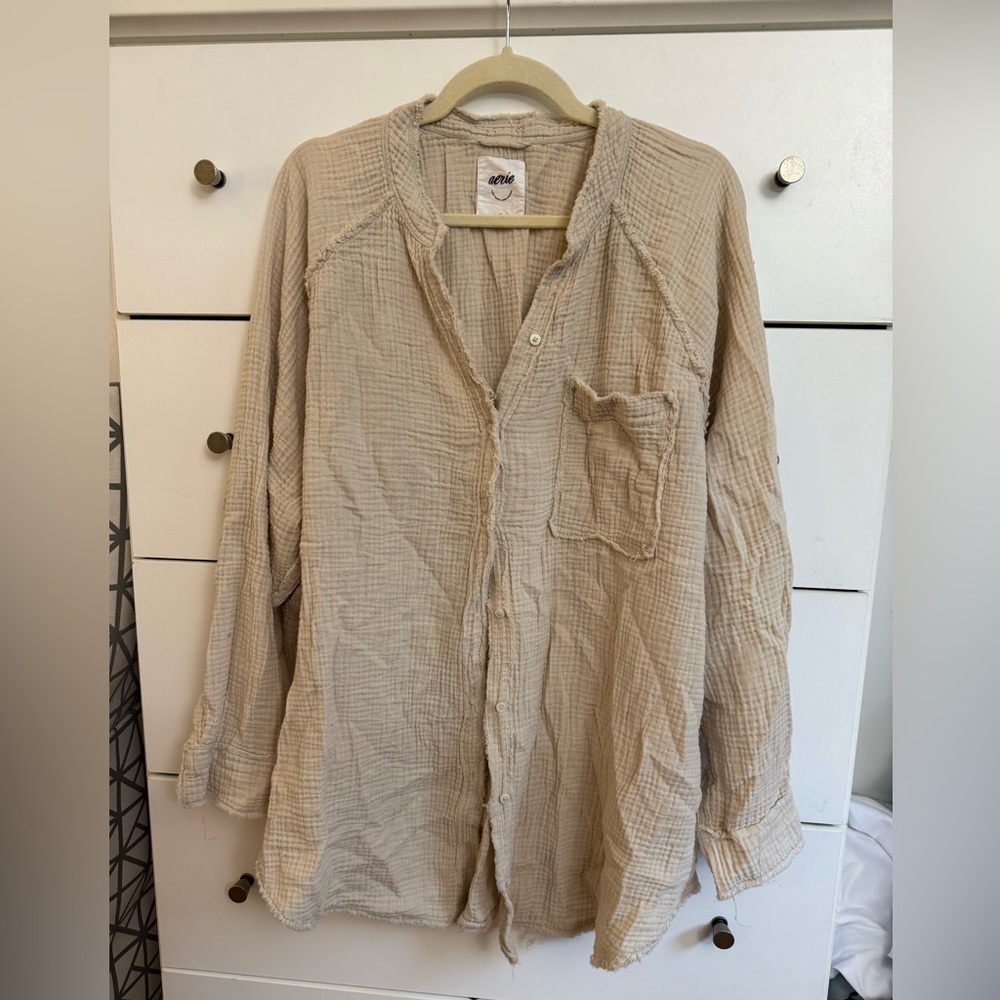 Aerie Tan Button-Up Swim Coverup